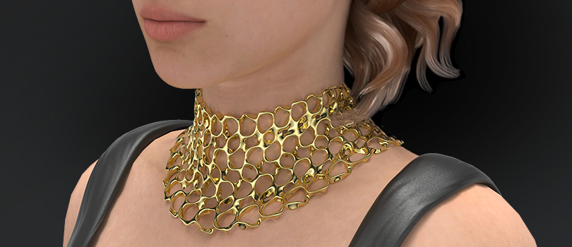 A rendered necklace made with modern lattice design.